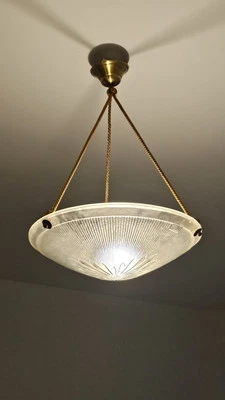 MULATY - MAGNIFIQUE VASQUE EN VERRE PRESSE MOULEE  LUSTRE SUSPENSION ART DÉCO - Photo 1/4