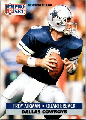 1991 Pro Set FACT Mobil Troy Aikman Dallas Cowboys #128 - Image 1 of 2