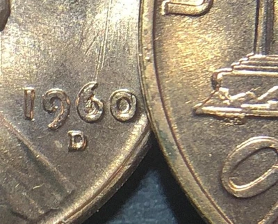 BU 1960 D SMALL DATE LINCOLN CENT COINS with DIE CHIP ERROR 2 pc UNC - Image 1 of 4
