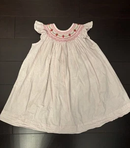 Little English Boutique Girls Smocked strawberries Pink/White Stripe Size 5 - Picture 1 of 7