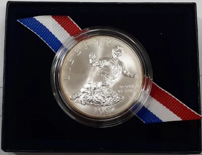 1997-S US Mint Jackie Robinson Commemorative UNC Silver $1 in OGP with COA - Image 1 of 4