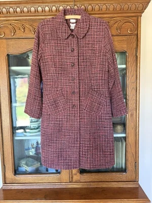 Garnet Hill Talla 12 Para Mujer Mezcla de Lana Tweed Rosa Granate Chaquetón ¡Corte Reloj de Arena! Foto 1 de 4