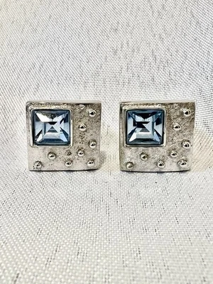 Gemelos vintage Estate tono plata topacio azul cuadrados Foto 1 de 4