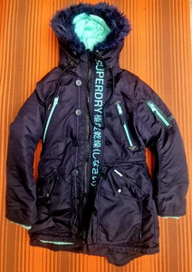 Superdry ' SDL-2 Future Fur Parka Jacket ' Navy/Turquoise Large Insulated Warm * - Picture 1 of 14