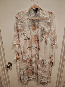 Brittany Black Floral Chiffon & Lace Kimono Jacket Cardigan Sz 3X Cottagecore - Picture 1 of 5