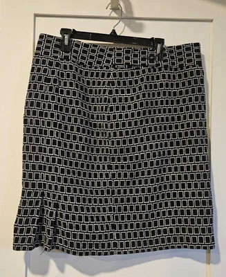 Saia Rafaella Studio feminina 16 preta branca geométrica forrada a lápis mistura de algodão - Imagem 1 de 4