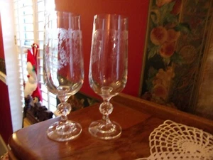 Cascade Bohemia Set 2 Sektflöten geätzte Gläser Kristall Import Associates  - Bild 1 von 10