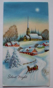 Tarjeta de felicitación de Navidad Silent Night trineo paseo brillo vintage *TT4 - Imagen 1 de 3