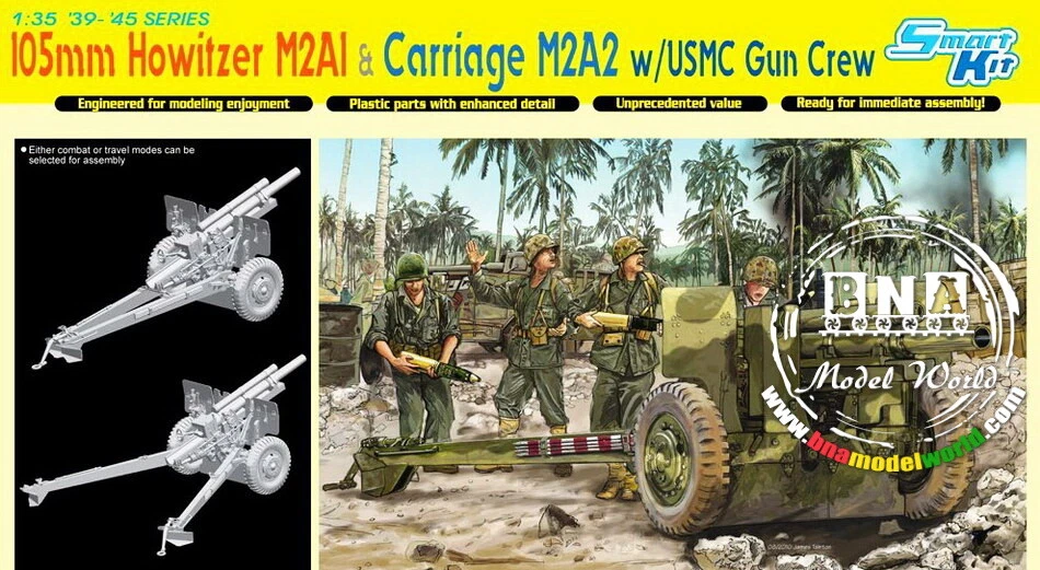 Dragon Model kit 1/35 105mm Howitzer M2A1 &Carriage M2A2 w/Crew - Image 1 of 1