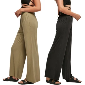 Urban Classics Ladies Modal Wide Leg Pants Hose Loose Fit Modal Jersey Basic - Picture 1 of 12