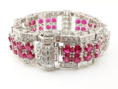 Elegant 65.35CT Round Cut Ruby & Sapphire Gorgeous Engagement Party Bracelet - Image 1 of 4