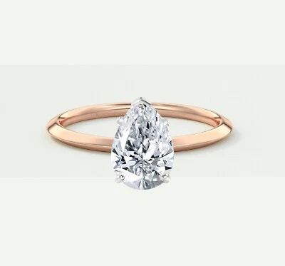 IGI F/VS 1.25 Ct Pear Cut Lab Created Grown Diamond Ring 14K Rose Gold - Image 1 of 2