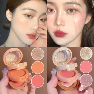 3 In 1 Powder Blusher Highlight Shiny Eye Shadow Multi-color Cosmetics Make ⁿ - Picture 1 of 14