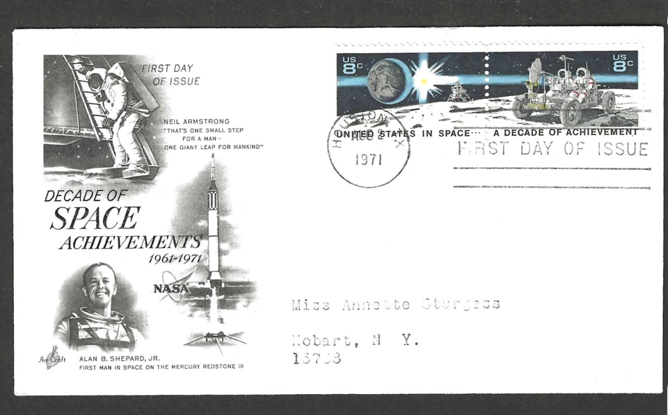 #1434-5 8c SPACE ACHIEVEMENTS ISSUE FDC-HUNTSVILLE,ALA AUG 2-1971 ARTCRAFT - Image 1 of 1