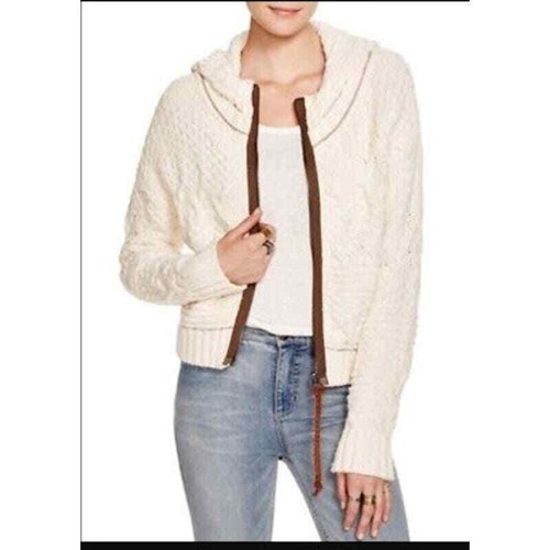 OFF WHITE Felpa con cappuccio Free People tagliata crema a maglia cerniera intera donna taglia small