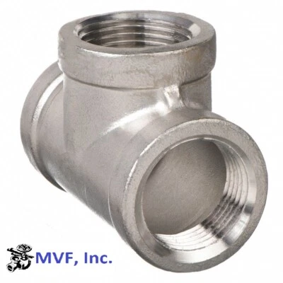 1-1/2" 150 Female NPT Pipe Tee Cast 304 Stainless Steel Fitting SS030841304 - Image 1 of 4
