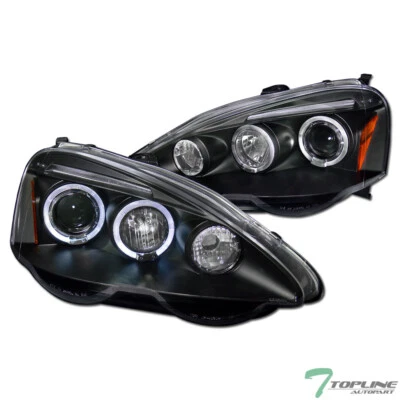 Topline For 2002-2004 Acura RSX DRL Halo Projector Headlights Signal Amber - Blk - Image 1 of 4