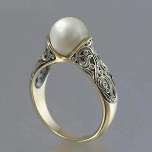 Charm 8mm Natürliche Südsee Echte Weiße Runde Perle Ring Größe Verstellbar 15 - Bild 1 von 5