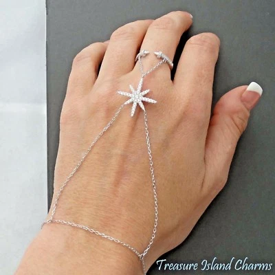 Anillo Pulsera Panja Esclavo Estrella con Circonita cúbica 925 Plata Esclava Talla 6, 7, 8 Foto 1 de 2