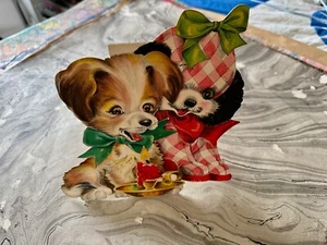 1945 Hallmark Orig Christmas Fold Out Standee Card Two Puppies Die Cut - Picture 1 of 5