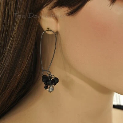 APT. 9 Women's JET GRAY Long Kidney Wire CLUSTERED BLACK BEADS Dangle EARRINGS - Image 1 of 4