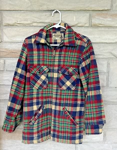 VTG Traverse Wool Mill Mackinaw City MI Shacket Plaid Zip Shirt 100% WOOL USA SM - Picture 1 of 15