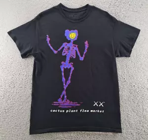 KAWS X Cactus Plant Flea Market T-Shirt Uomo Medium Nero Scheletro Grunge Smile - Foto 1 di 12