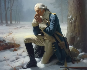 George Washington Prayer At Valley Forge Painting On Real Canvas 8x10 Art Print