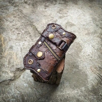 Leather bifold wallet, Unique wallet, Mens handmade motor wallet, Viking wallet - Image 1 of 4
