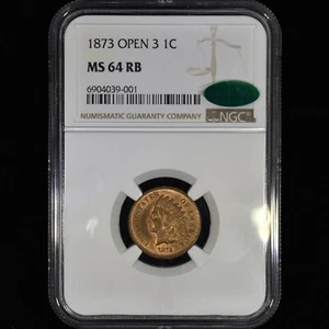1873 INDIAN HEAD CENT ✪ NGC MS-64-RB CAC ✪ 1C COIN OPEN 3 RED-BROWN ◢TRUSTED◣ - Picture 1 of 4