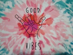 Shein Women's XXL Good Vibes Tie Dye Stretch Hand Graphic Print T-Shirt - Picture 1 of 9