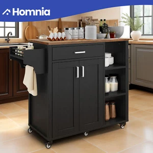 Kitchen Island Trolley Wood Dining Cart Cabinet Storage 3-Tier Shelf Side Rack - Picture 1 of 10