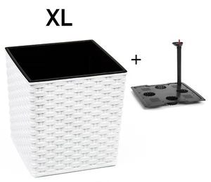 Blumenkübel mit Bewässerungssystem Rattan Optik Einsatz Garten Balkon Weiß XL - Bild 1 von 6