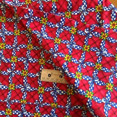 1 YD Novelty Flower Ribbons Fabric Red Quilting Treasures Cotton - Image 1 of 4