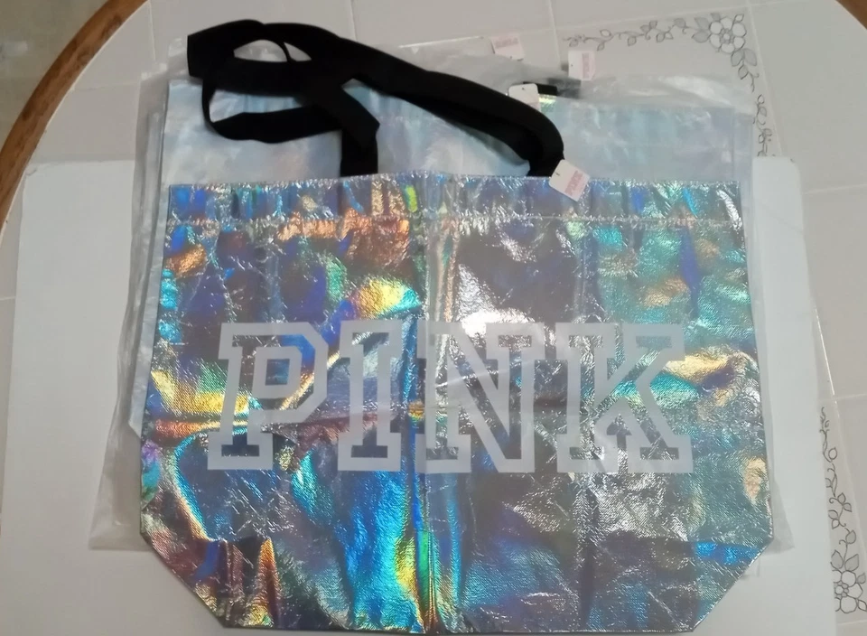 Victoria's Secret Pink Iridescent Reusable Eco Tote Gym Beach Shopping Bag