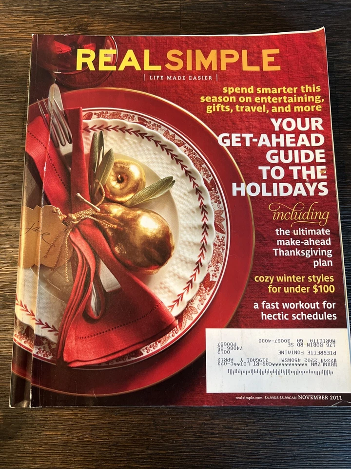 REAL SIMPLE MAGAZINE NOV 2011 ENTERTAINING HOLIDAYS THANKSGIVING PLANS - Image 1 of 1