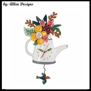 Gorgeous BLOSSOMS White Kettle Designer Pendulum Wall Clock by Allen Designs - Picture 1 of 4