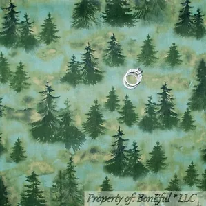 BonEful Fabric FQ Cotton Quilt Green Scenic Forest Tree Harry Potter Fall Winter - Picture 1 of 13