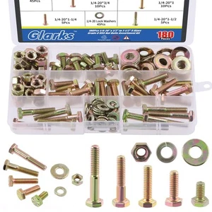 180Pcs 1/4"-20 Grade 8 Coarse Thread Hex Bolts Nuts Screws Washers Assortment... - Picture 1 of 7