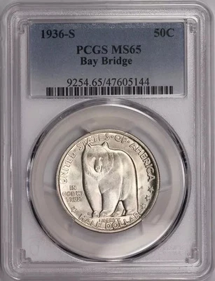 1936-S Bay Bridge Classic Commemorative Half Dollar 50C PCGS MS65 White Luster! - Image 1 of 4