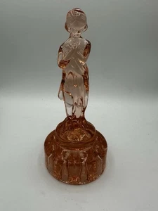 CAMBRIDGE MIRROR IMAGES ART DECO DRAPED LADY FLOWER FROG / PEACH CARNIVAL GLASS - Picture 1 of 8