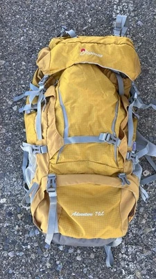 Mountaintop Adventure 70L Yellow/Gray Hiking Backpack Internal Frame Adjustable - Image 1 of 4