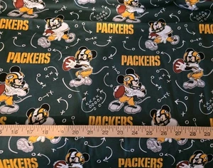 NFL Green Bay Packers Mickey Mouse Cotton Craft Sewing Fabric One Yard OOP New - Picture 1 of 2