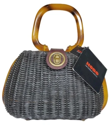 Hobo International Charm Negro Tejido Mimbre Asa Superior Cartera Cuero Solapa Nuevo Foto 1 de 4