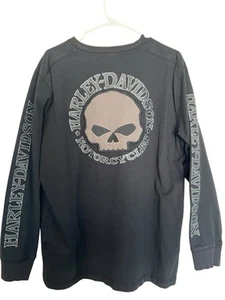 T-shirt Harley Davidson Willie G teschio ricamato uomo L nera manica lunga 3D - Foto 1 di 6