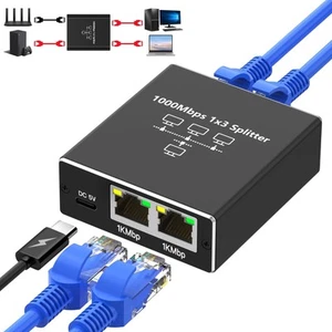 LAN Splitter 1 auf 3 1000Mbps Ethernet Switch 3-Port Netzwerk Kabel Verteiler - Bild 1 von 8