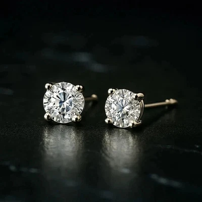 1Ct Round Cut Lab Created Diamond Solitaire Stud Earrings 14K white Gold Plated - Image 1 of 2