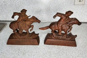 Winchester Firearms Rider And Horse Cast Iron Statue Doorstop Bookends Decor Set - Picture 1 of 18