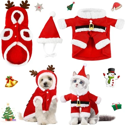 2 Piezas Gato Perro Disfraces de Navidad Papá Noel Reno Navidad Sudadera con Capucha Gato Conjunto Cálido Foto 1 de 4
