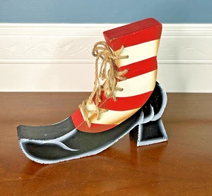 Wooden Witch Shoe Halloween Decoration Painted Standing 9" x 8" - Picture 1 of 9